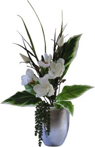 Magnolia & Hosta in Silver Vase