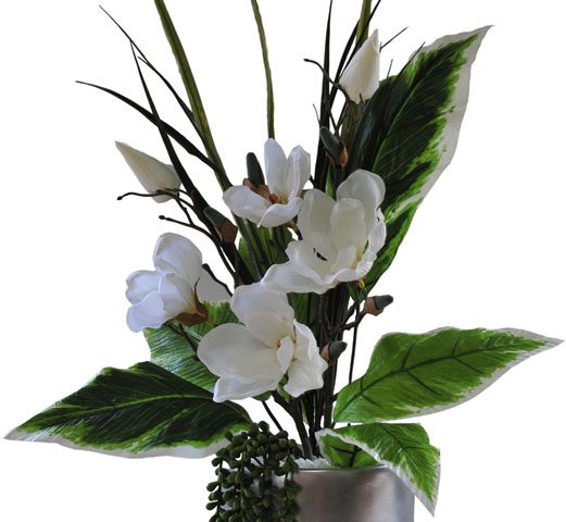 Magnolia & Hosta in Silver Vase