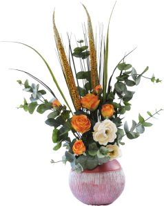 Dry Look Rose in Terracotta Ball Vase