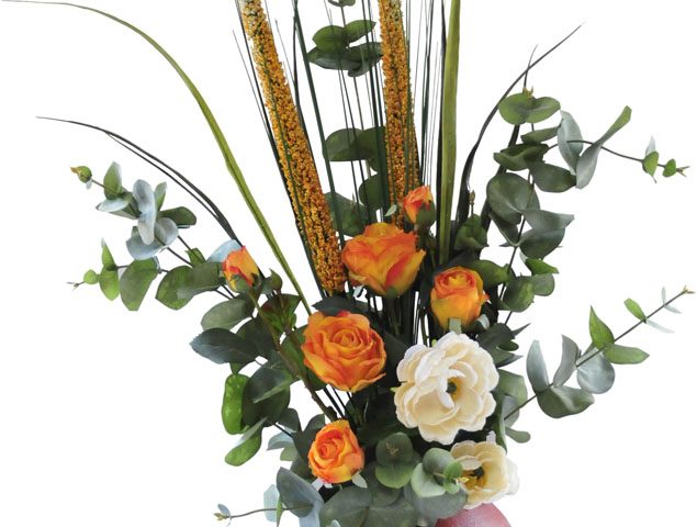 Dry Look Rose in Terracotta Ball Vase