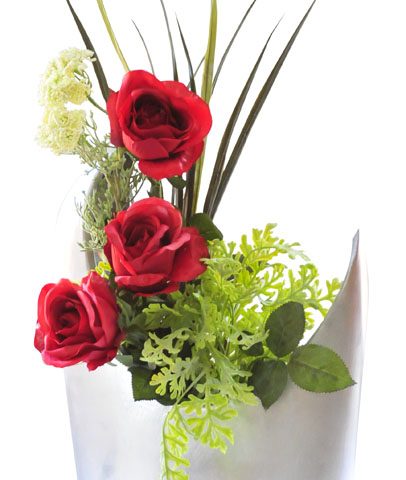 Silver Moon Vase With Roses