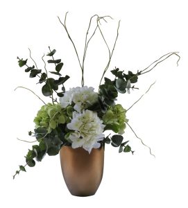 Hydrangea & Pennygum in Gold Vase